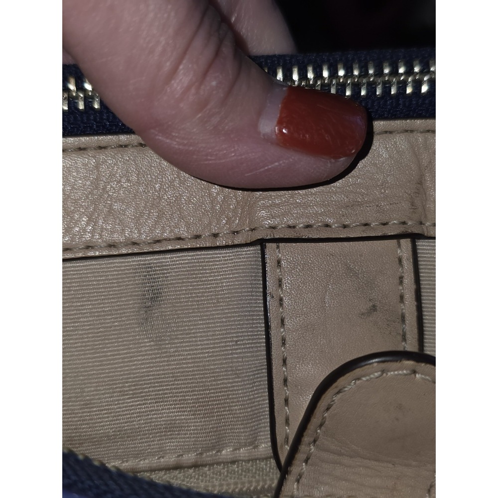 Coach Taylor Signature Tote Navy White Geometric C Logo Bag F25157 Tan Leather - Picture 9 of 10